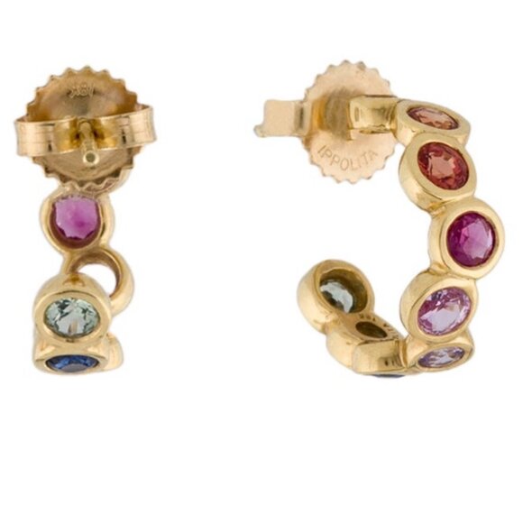 IPPOLITA 18K 750 YELLOW GOLD SAPPHIRE STARLET HUGGIE HOOP EARRINGS - Picture 7 of 10